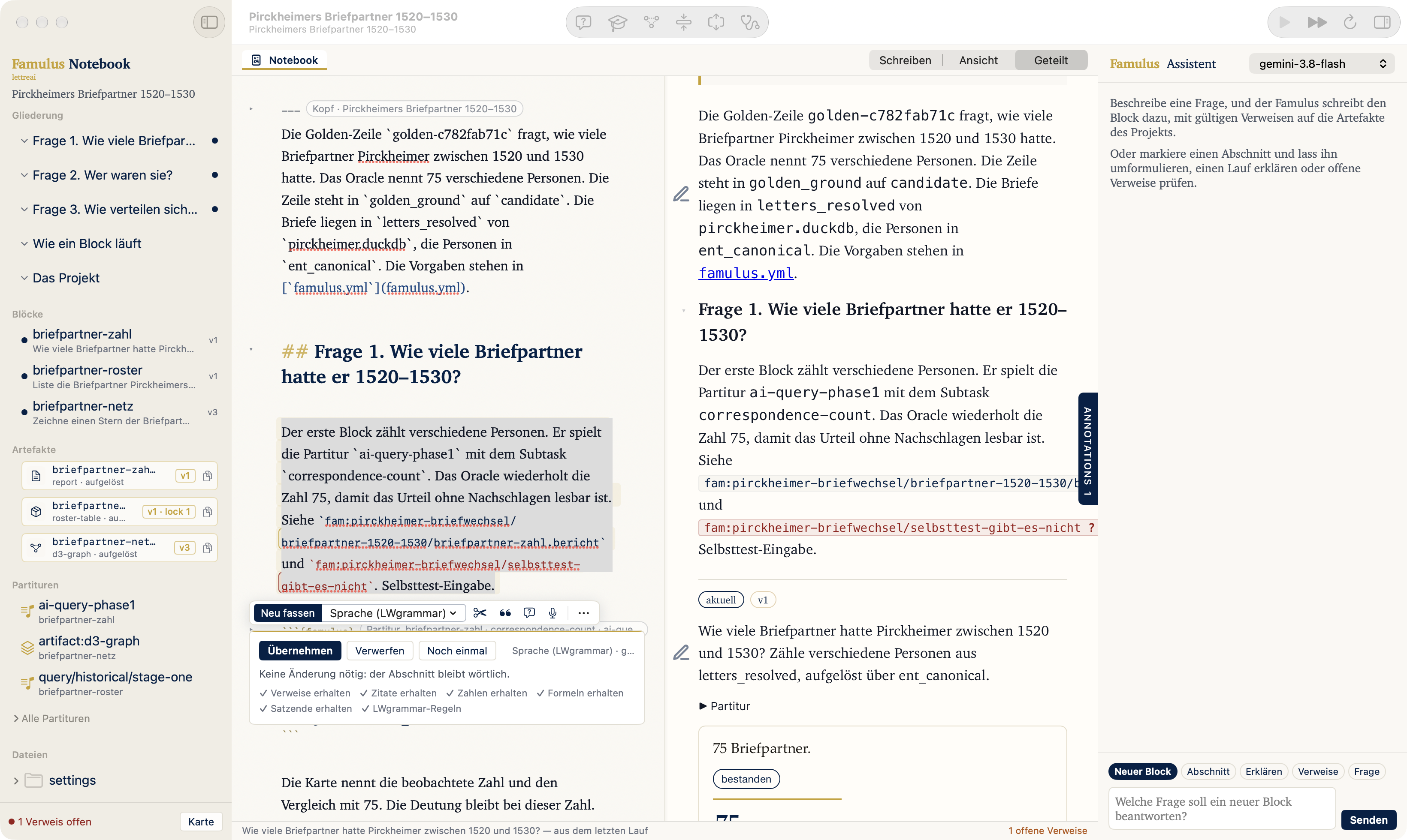 Ein Vorschlag der Karte „Sprache (LWgrammar)“ mit seinen Prüfungen.