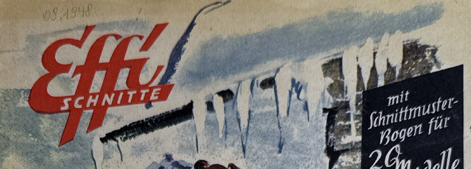 Detail of Effi Schnitte logo, 09.1948 note, and 20-model banner
