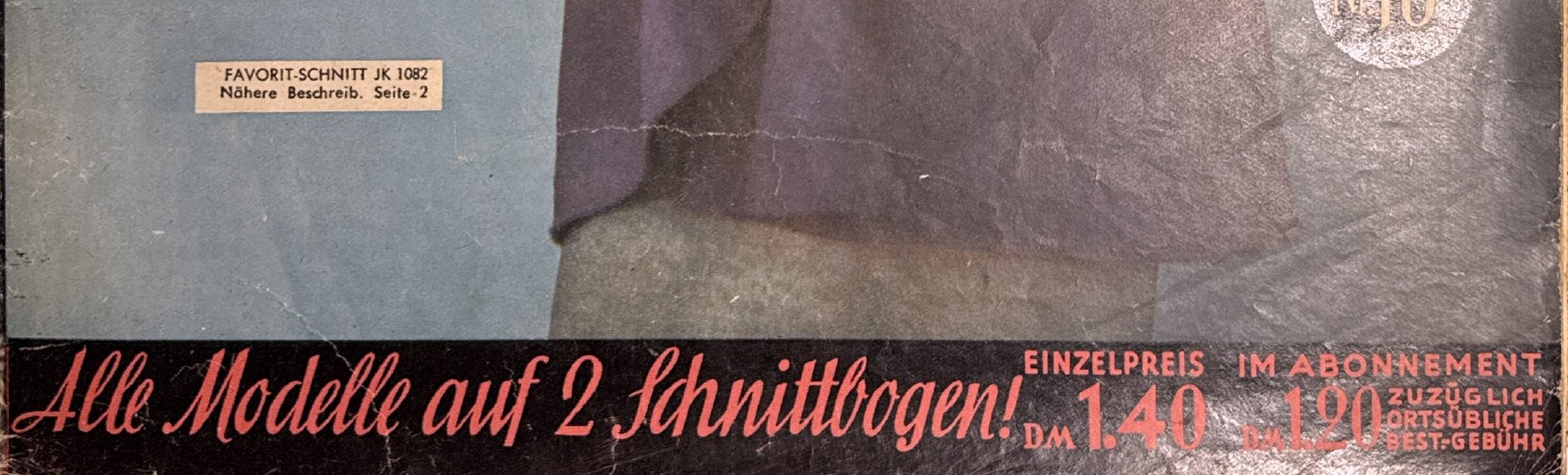 Detail of FAVORIT-SCHNITT JK 1082, silver seal Nr. 10, and DM 1.40 / 1.20 price block